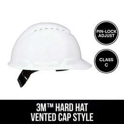 3M™ Hard Hat Vented Cap Style with Pin-Lock Adjustment, White, 1 Ea/Pk