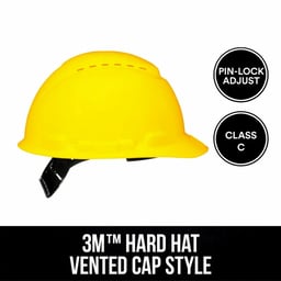 3M™ Hard Hat Vented Cap Style with Pin-Lock Adjustment, Yellow, 1 Ea/Pk