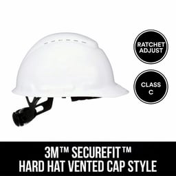 3M™ SecureFit™ Hard Hat Vented Cap Style with Ratchet Adjustment, White, 1 Ea/Pk